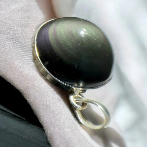 🌈Natural Rainbow Obsidian Sterling Silver Pendant - Picture 5 of 12